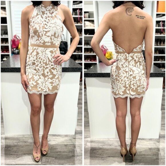 Dress the Population White Sequined Lace Cocktail Dress $249 - Picture 1 of 9